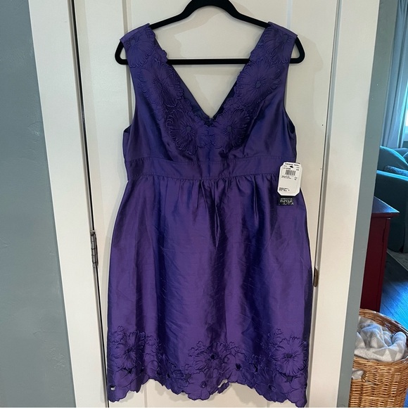 Adrianna Papell Purple Silk Blend Laser Cut Cocktail Dress 14 - Picture 1 of 13